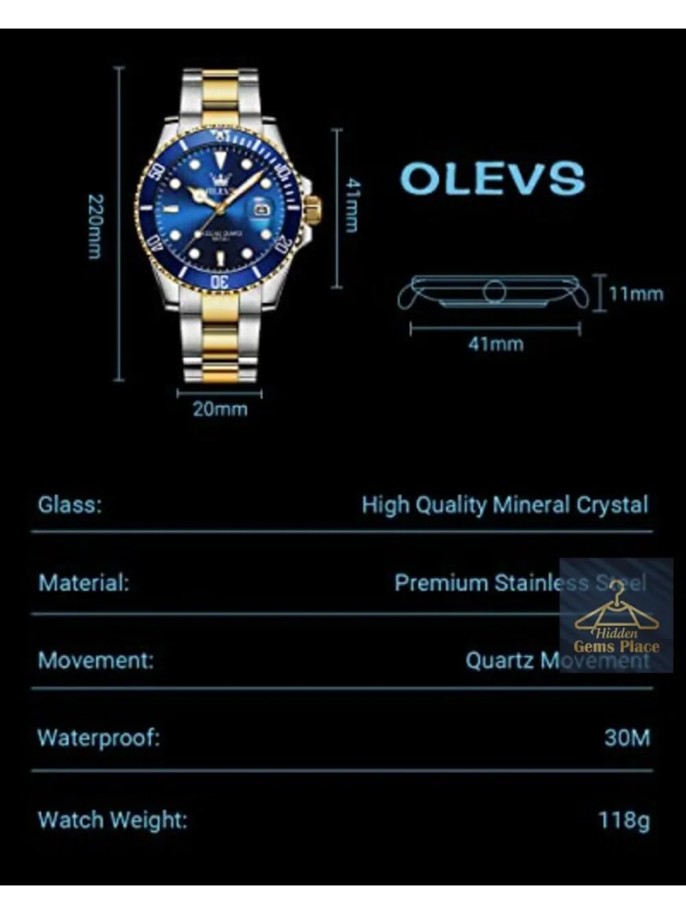 Men's Stainless Steel Analog Watch with Date, Rotatable Bezel